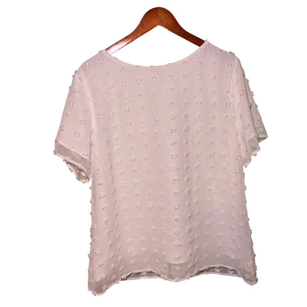B Swiss Dot Blouse Women XL White  Short Sleeve Lined Textured Top Romantic - Picture 5 of 8